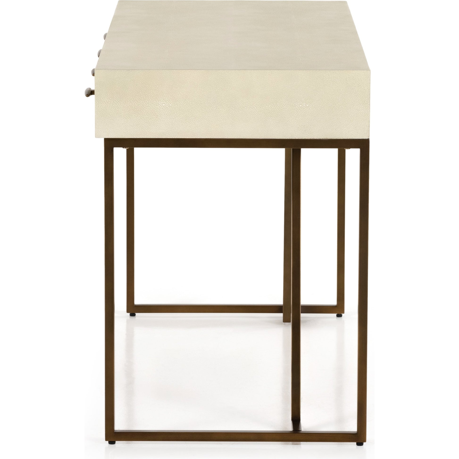 Shagreen Desk by Four Hands in grey shagreen, antique brass and antique brass. Made from faux shagreen, iron in a modern style.