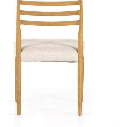 Glenmore Dining Chair by Four Hands. Made from 49% viscose (rayon), 22% flax, linen, 18% polyester, 11% cotton, solid oak, 100% polyester in a transitional style.