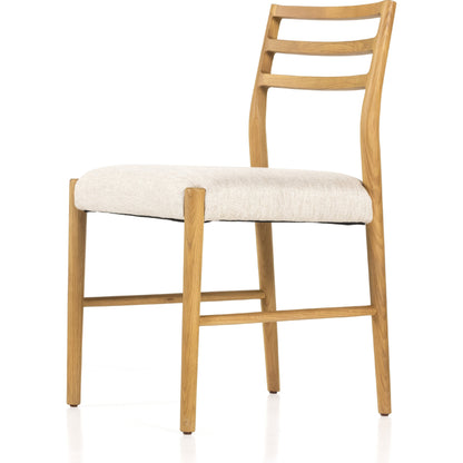 Glenmore Dining Chair by Four Hands. Made from 49% viscose (rayon), 22% flax, linen, 18% polyester, 11% cotton, solid oak, 100% polyester in a transitional style.