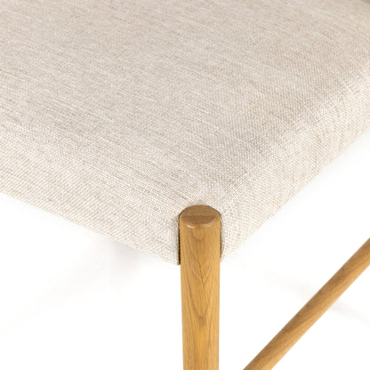 Glenmore Dining Chair by Four Hands. Made from 49% viscose (rayon), 22% flax, linen, 18% polyester, 11% cotton, solid oak, 100% polyester in a transitional style.