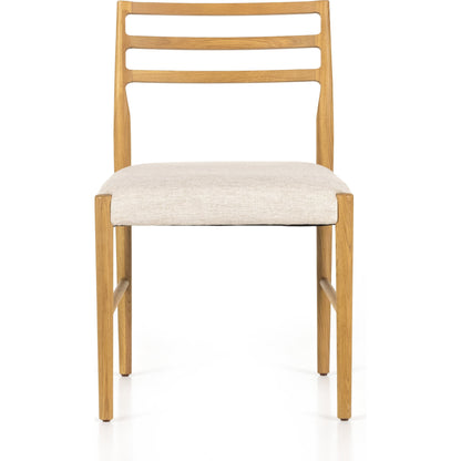 Glenmore Dining Chair by Four Hands. Made from 49% viscose (rayon), 22% flax, linen, 18% polyester, 11% cotton, solid oak, 100% polyester in a transitional style.