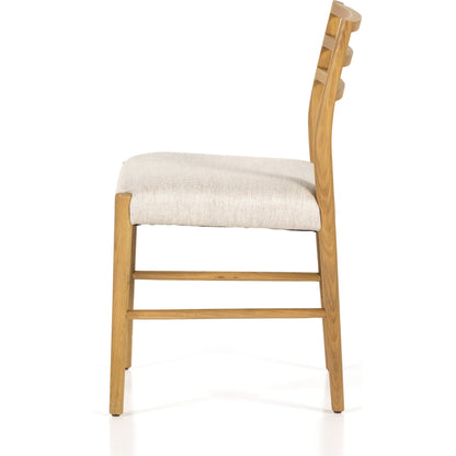 Glenmore Dining Chair by Four Hands. Made from 49% viscose (rayon), 22% flax, linen, 18% polyester, 11% cotton, solid oak, 100% polyester in a transitional style.