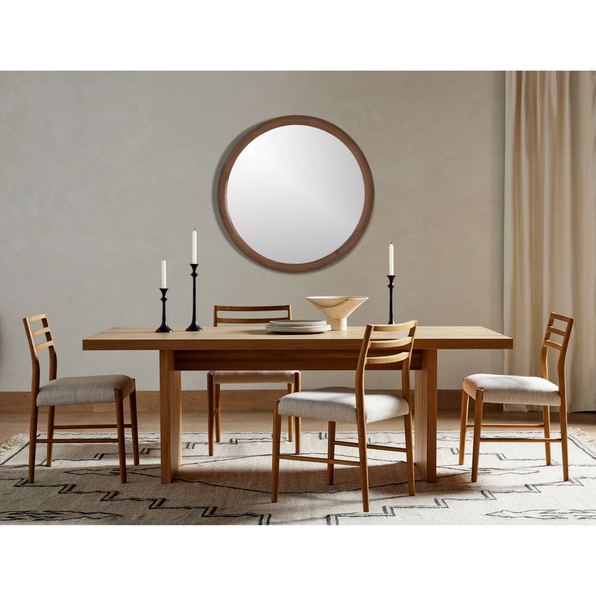 Glenmore Dining Chair by Four Hands. Made from 49% viscose (rayon), 22% flax, linen, 18% polyester, 11% cotton, solid oak, 100% polyester in a transitional style.