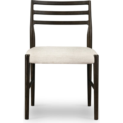 Glenmore Dining Chair by Four Hands. Made from 49% viscose (rayon), 22% flax, linen, 18% polyester, 11% cotton, solid oak, 100% polyester in a transitional style.