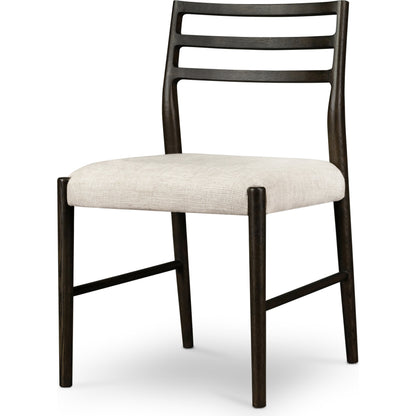 Glenmore Dining Chair by Four Hands. Made from 49% viscose (rayon), 22% flax, linen, 18% polyester, 11% cotton, solid oak, 100% polyester in a transitional style.