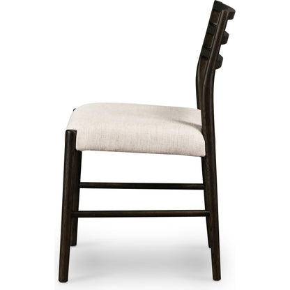 Glenmore Dining Chair by Four Hands. Made from 49% viscose (rayon), 22% flax, linen, 18% polyester, 11% cotton, solid oak, 100% polyester in a transitional style.