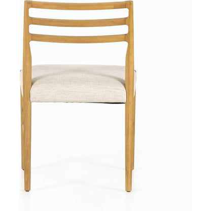 Glenmore Dining Chair by Four Hands. Made from 49% viscose (rayon), 22% flax, linen, 18% polyester, 11% cotton, solid oak, 100% polyester in a transitional style.