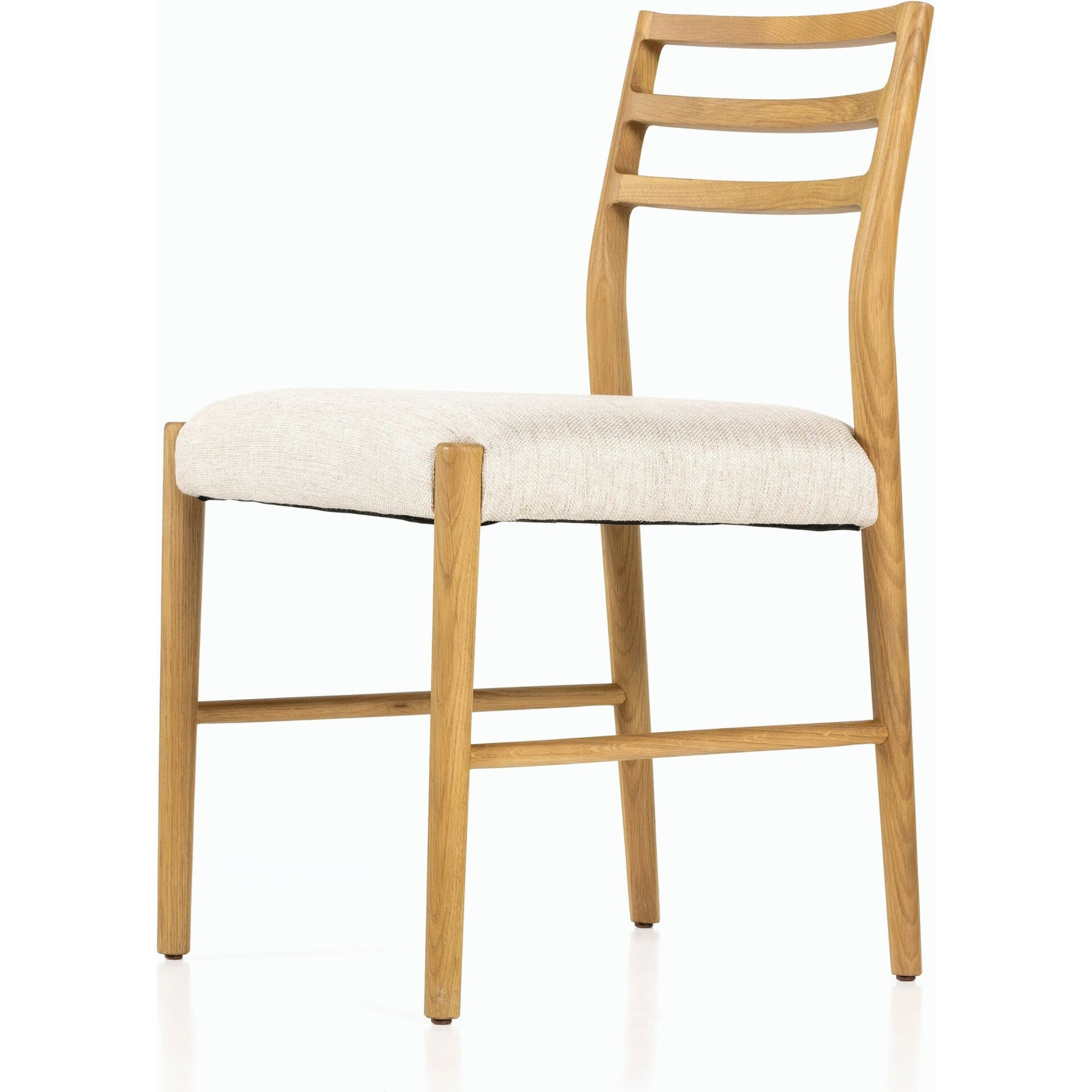 Glenmore Dining Chair by Four Hands. Made from 49% viscose (rayon), 22% flax, linen, 18% polyester, 11% cotton, solid oak, 100% polyester in a transitional style.