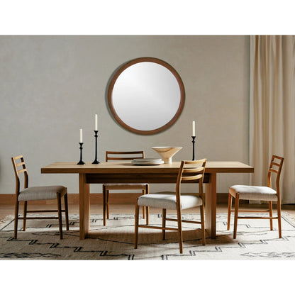 Glenmore Dining Chair by Four Hands. Made from 49% viscose (rayon), 22% flax, linen, 18% polyester, 11% cotton, solid oak, 100% polyester in a transitional style.