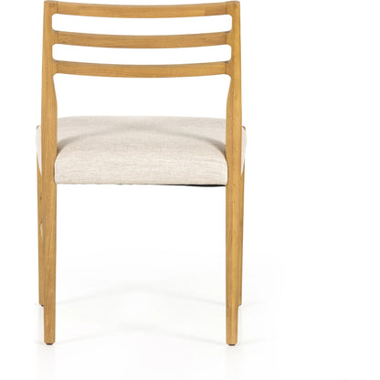 Glenmore Dining Chair by Four Hands. Made from 49% viscose (rayon), 22% flax, linen, 18% polyester, 11% cotton, solid oak, 100% polyester in a transitional style.