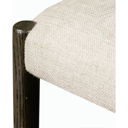 Glenmore Dining Chair by Four Hands. Made from 49% viscose (rayon), 22% flax, linen, 18% polyester, 11% cotton, solid oak, 100% polyester in a transitional style.