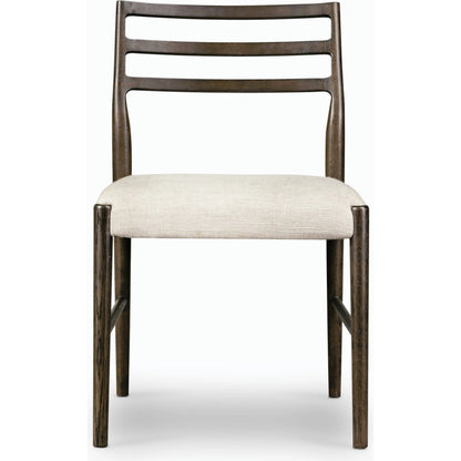 Glenmore Dining Chair by Four Hands. Made from 49% viscose (rayon), 22% flax, linen, 18% polyester, 11% cotton, solid oak, 100% polyester in a transitional style.