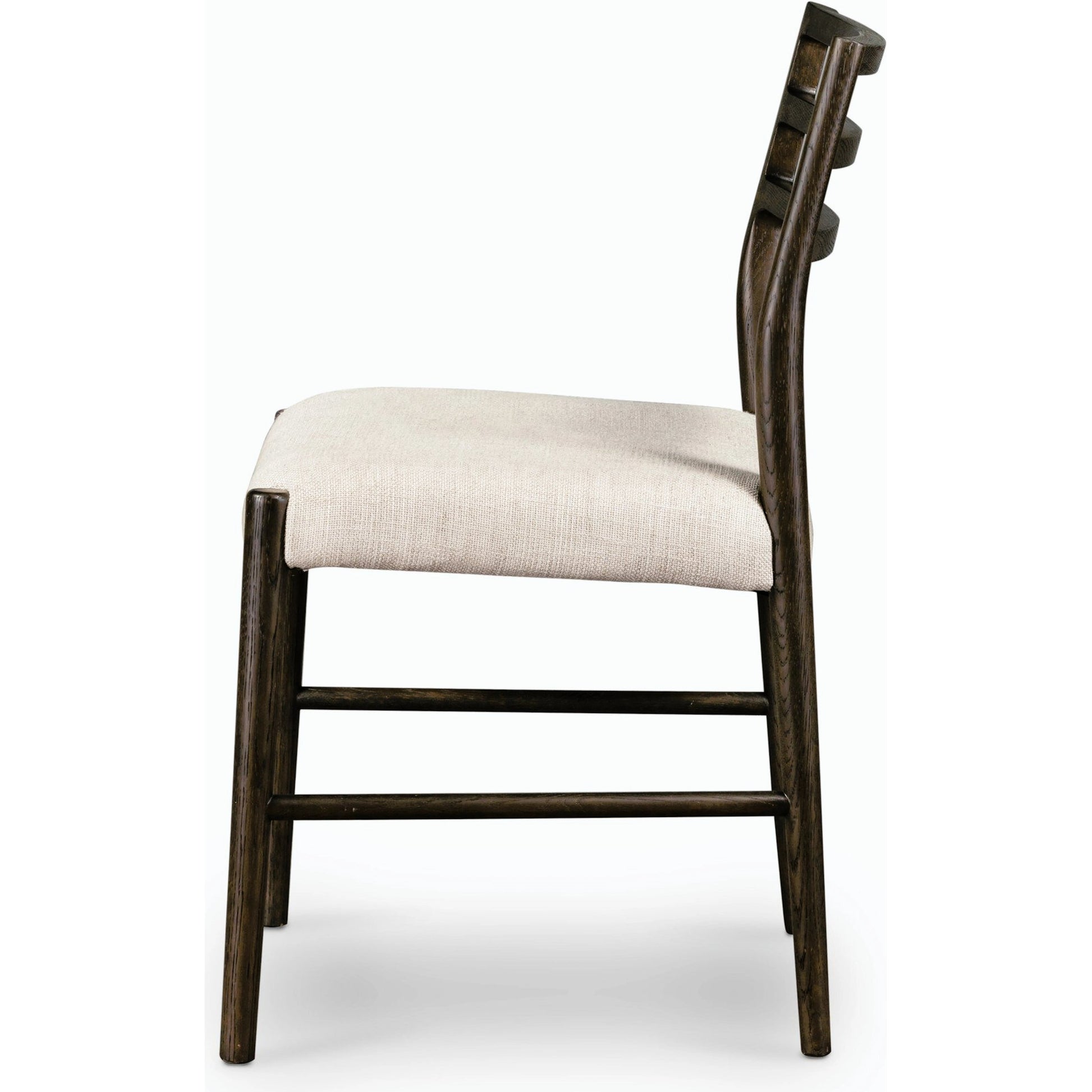Glenmore Dining Chair by Four Hands. Made from 49% viscose (rayon), 22% flax, linen, 18% polyester, 11% cotton, solid oak, 100% polyester in a transitional style.