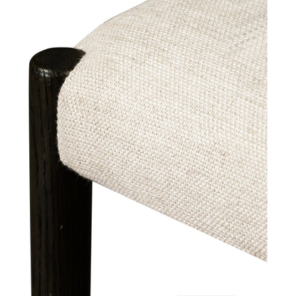 Glenmore Dining Chair by Four Hands. Made from 49% viscose (rayon), 22% flax, linen, 18% polyester, 11% cotton, solid oak, 100% polyester in a transitional style.