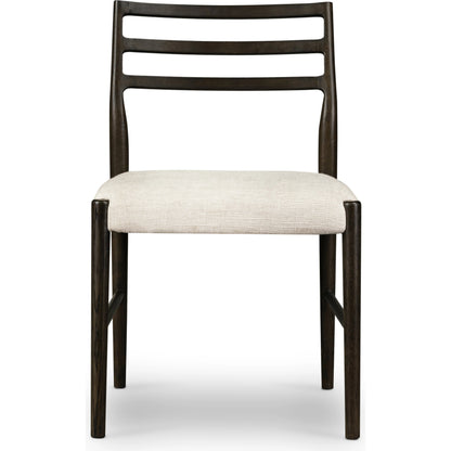 Glenmore Dining Chair by Four Hands. Made from 49% viscose (rayon), 22% flax, linen, 18% polyester, 11% cotton, solid oak, 100% polyester in a transitional style.