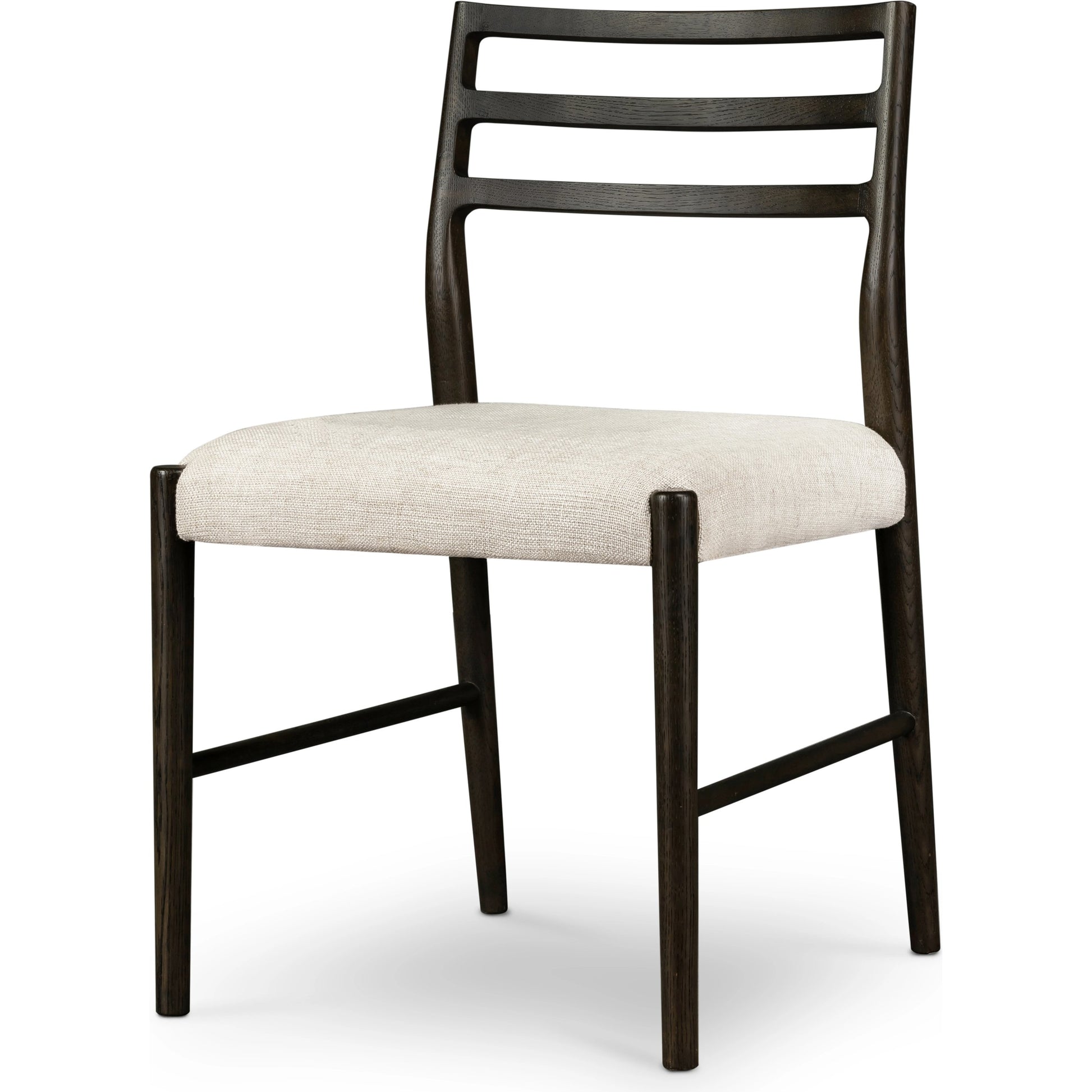 Glenmore Dining Chair by Four Hands. Made from 49% viscose (rayon), 22% flax, linen, 18% polyester, 11% cotton, solid oak, 100% polyester in a transitional style.