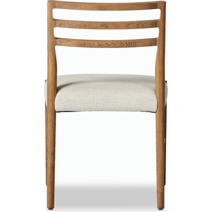 Glenmore Dining Chair by Four Hands. Made from 49% viscose (rayon), 22% flax, linen, 18% polyester, 11% cotton, solid oak, 100% polyester in a transitional style.