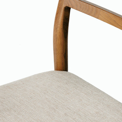 Glenmore Dining Chair by Four Hands. Made from 49% viscose (rayon), 22% flax, linen, 18% polyester, 11% cotton, solid oak, 100% polyester in a transitional style.