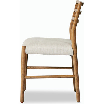 Glenmore Dining Chair by Four Hands. Made from 49% viscose (rayon), 22% flax, linen, 18% polyester, 11% cotton, solid oak, 100% polyester in a transitional style.