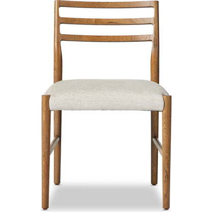 Glenmore Dining Chair by Four Hands. Made from 49% viscose (rayon), 22% flax, linen, 18% polyester, 11% cotton, solid oak, 100% polyester in a transitional style.