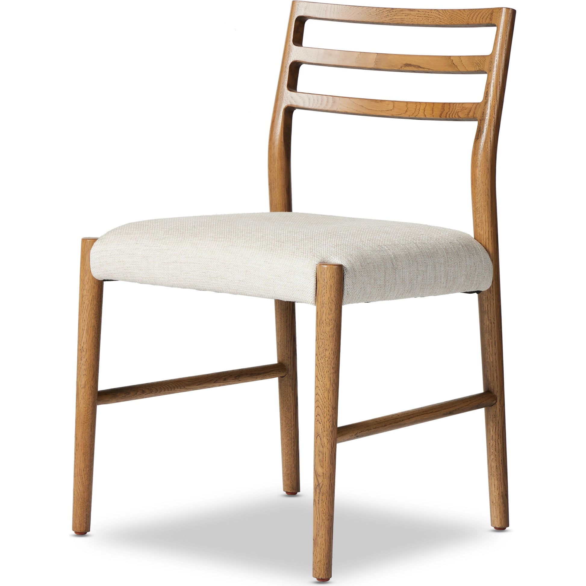 Glenmore Dining Chair by Four Hands. Made from 49% viscose (rayon), 22% flax, linen, 18% polyester, 11% cotton, solid oak, 100% polyester in a transitional style.