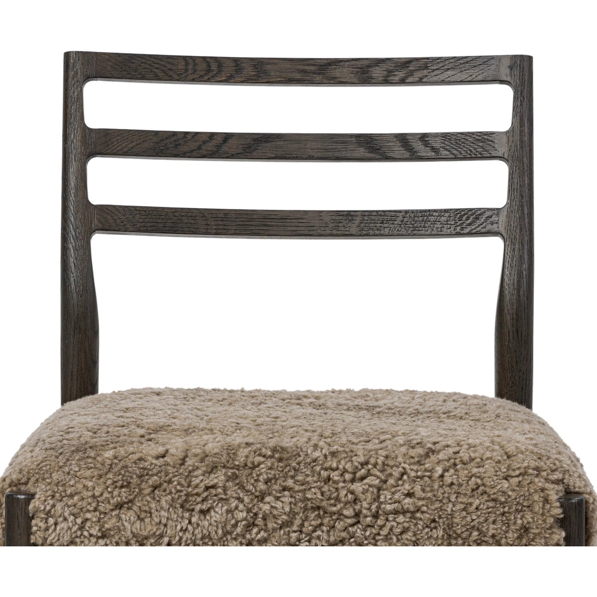 Glenmore Dining Chair by Four Hands in taupe shearling, light carbon. Made from shearling, solid oak in a eclectic & global style.