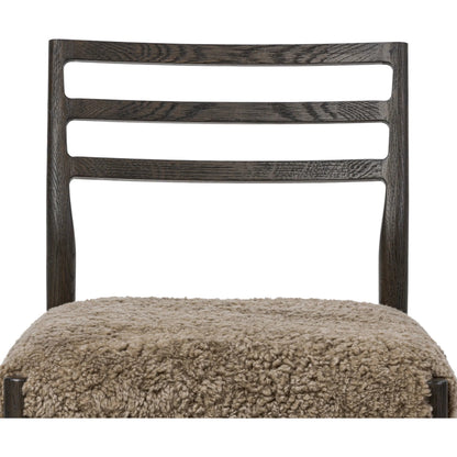 Glenmore Dining Chair by Four Hands in taupe shearling, light carbon. Made from shearling, solid oak in a eclectic & global style.