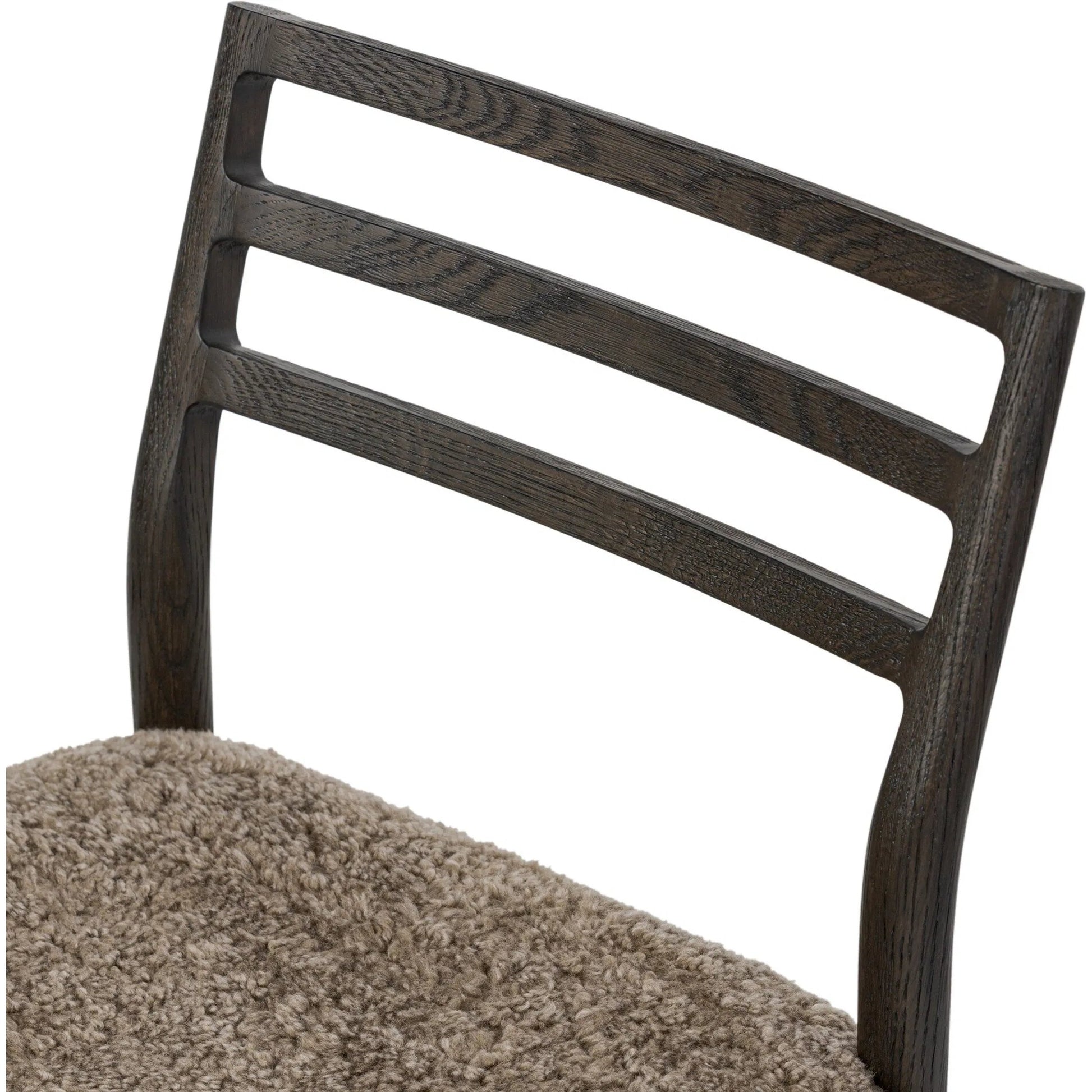 Glenmore Dining Chair by Four Hands in taupe shearling, light carbon. Made from shearling, solid oak in a eclectic & global style.