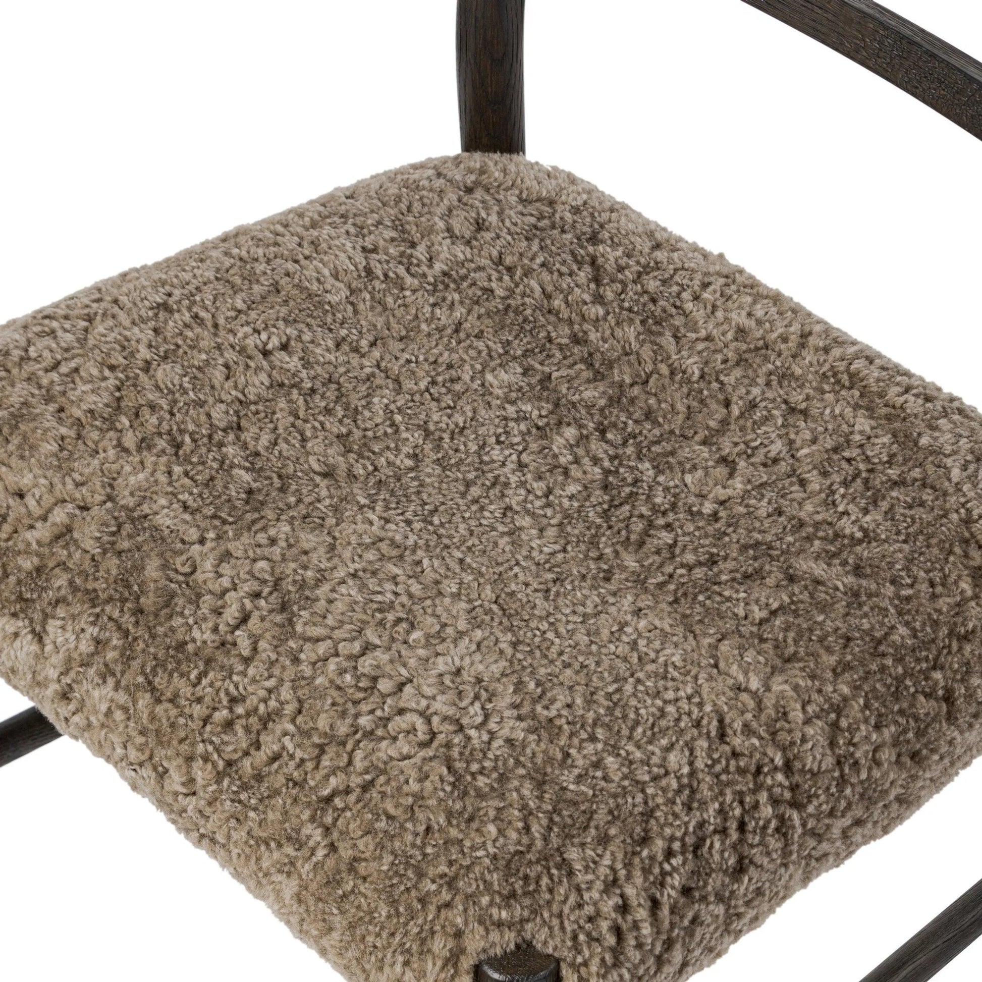 Glenmore Dining Chair by Four Hands in taupe shearling, light carbon. Made from shearling, solid oak in a eclectic & global style.