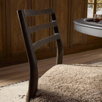 Glenmore Dining Chair by Four Hands in taupe shearling, light carbon. Made from shearling, solid oak in a eclectic & global style.