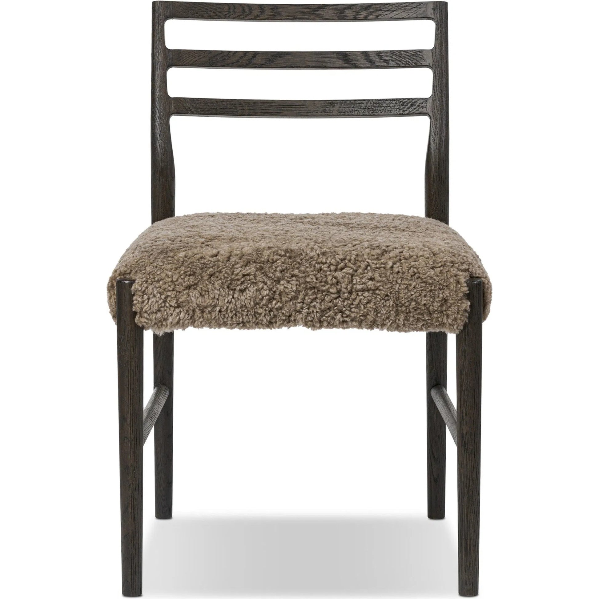 Glenmore Dining Chair by Four Hands in taupe shearling, light carbon. Made from shearling, solid oak in a eclectic & global style.