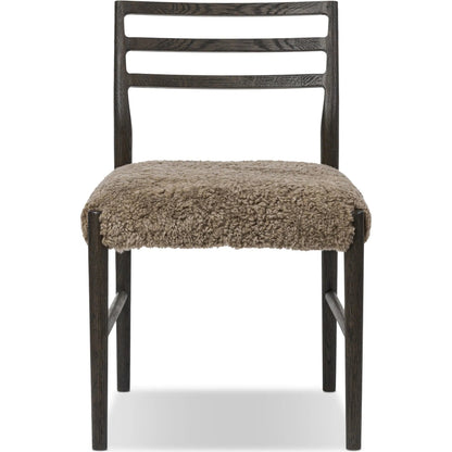 Glenmore Dining Chair by Four Hands in taupe shearling, light carbon. Made from shearling, solid oak in a eclectic & global style.