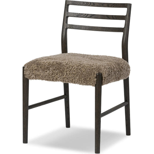Glenmore Dining Chair by Four Hands in taupe shearling, light carbon. Made from shearling, solid oak in a eclectic & global style.