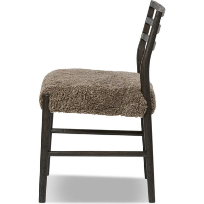 Glenmore Dining Chair by Four Hands in taupe shearling, light carbon. Made from shearling, solid oak in a eclectic & global style.