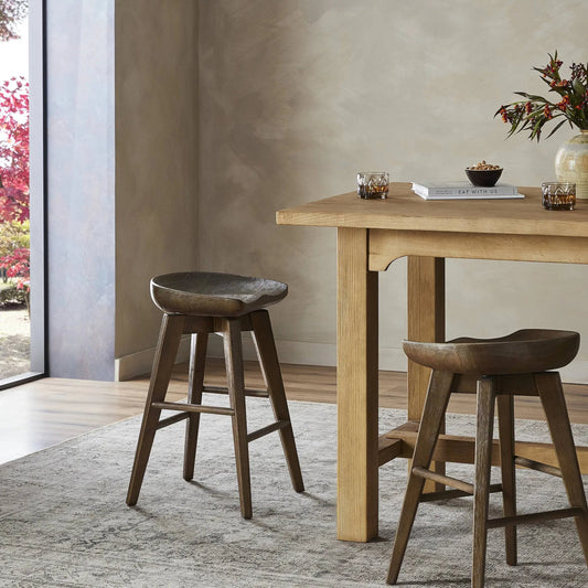 Paramore Swivel Counter Stool by Four Hands in brushed shale grey. Made from solid parawood in a cottage & farmhouse style.