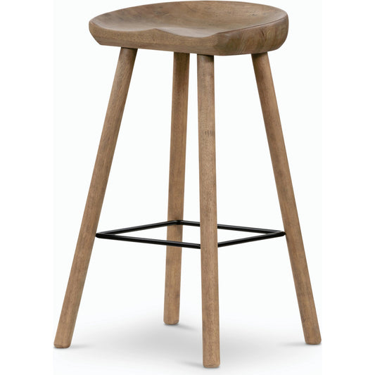 Barrett Bar Stool by Four Hands in natural matte, matte black iron. Made from solid parawood, iron in a modern style.