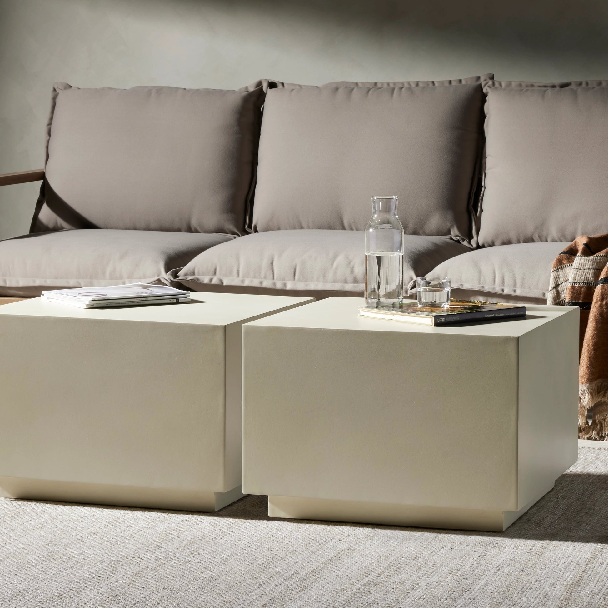 Parish Concrete Cube by Four Hands in white concrete. Made from concrete in a modern style.
