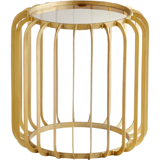 Gildrum Table by Cyan Design in gold. Made from iron, glass in a modern style.