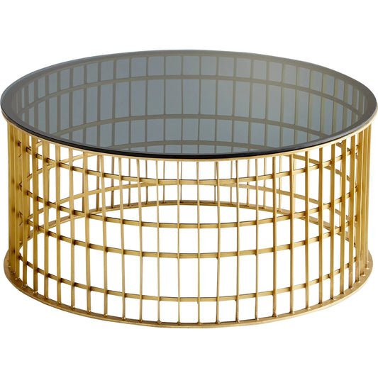 Kingdom Coffee Table by Cyan Design in antique brass. Made from iron, glass in a modern style.