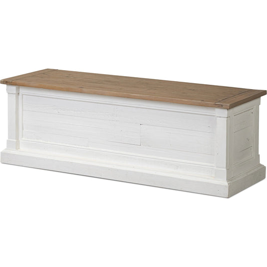Cintra Blanket Chest by Four Hands in limestone white, rustic weathered teak. Made from solid mixed reclaimed wood in a unique style.