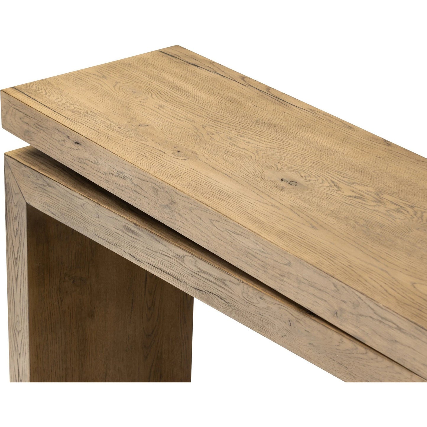 009 SI-2137506 | Closeup | Matthes Oak Console Table by Four Hands. Made from thick oak veneer, oak plywood in a modern style.