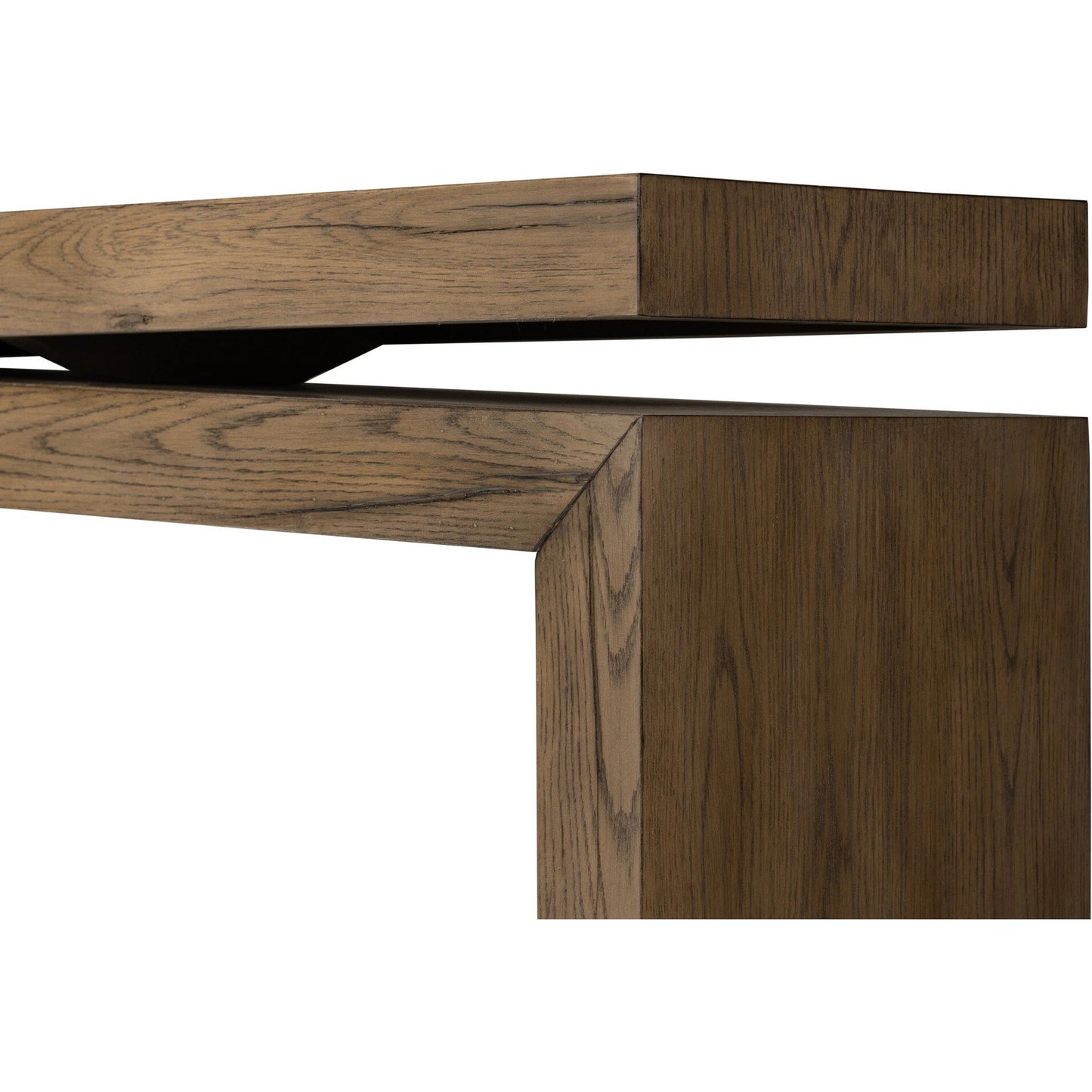 010 SI-2137506 | Closeup | Matthes Oak Console Table by Four Hands. Made from thick oak veneer, oak plywood in a modern style.