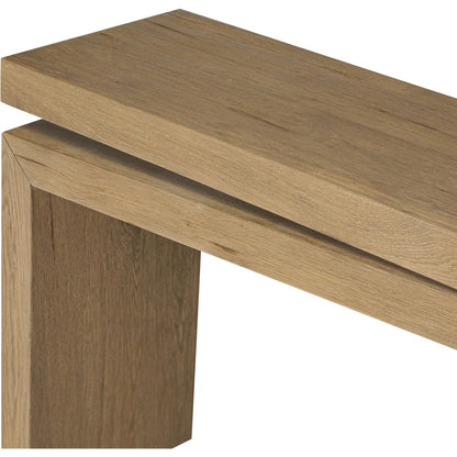 Matthes 79" Console Table by Four Hands in worn oak veneer. Made from thick oak veneer, dandy plywood in a unique style.