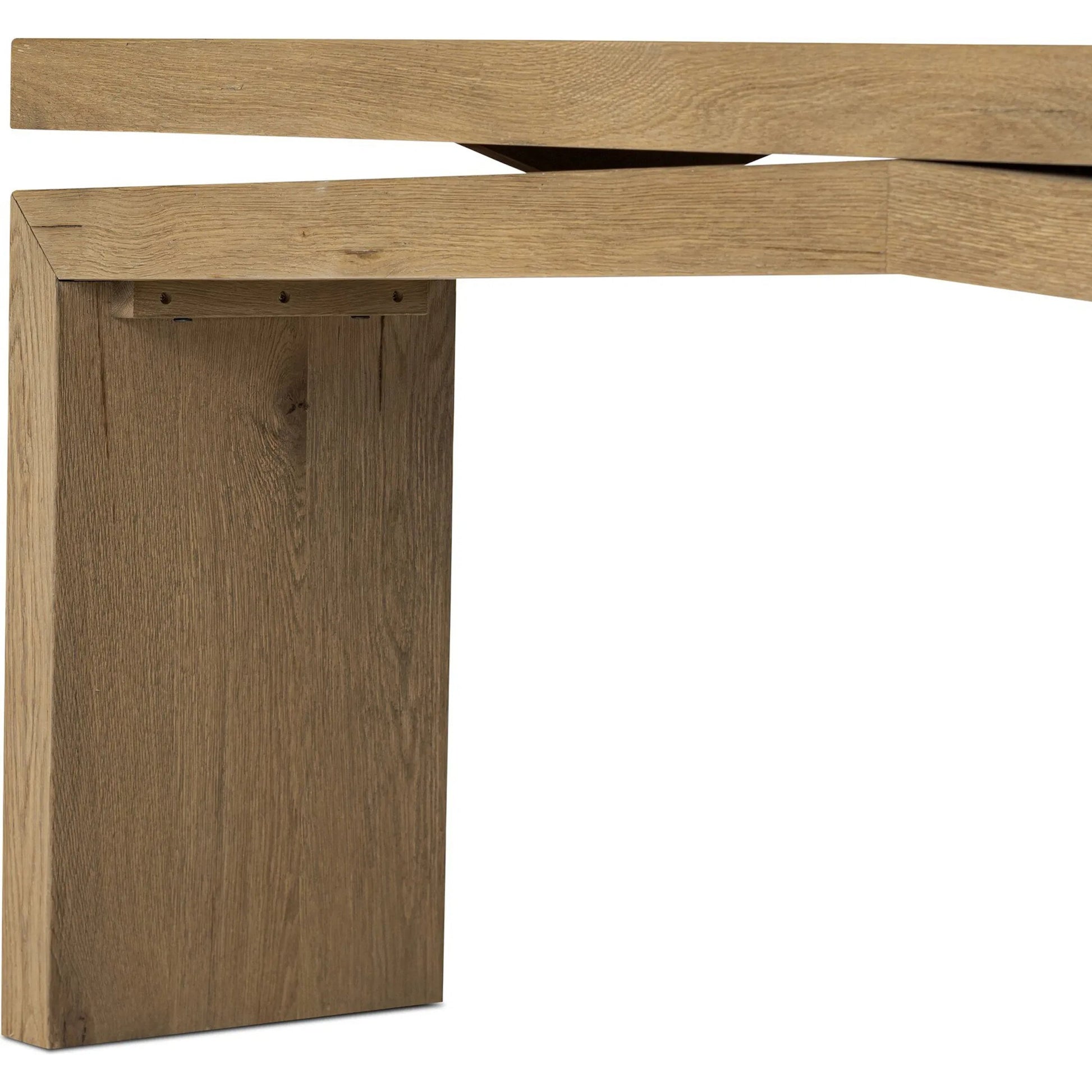 Matthes 79" Console Table by Four Hands in worn oak veneer. Made from thick oak veneer, dandy plywood in a unique style.