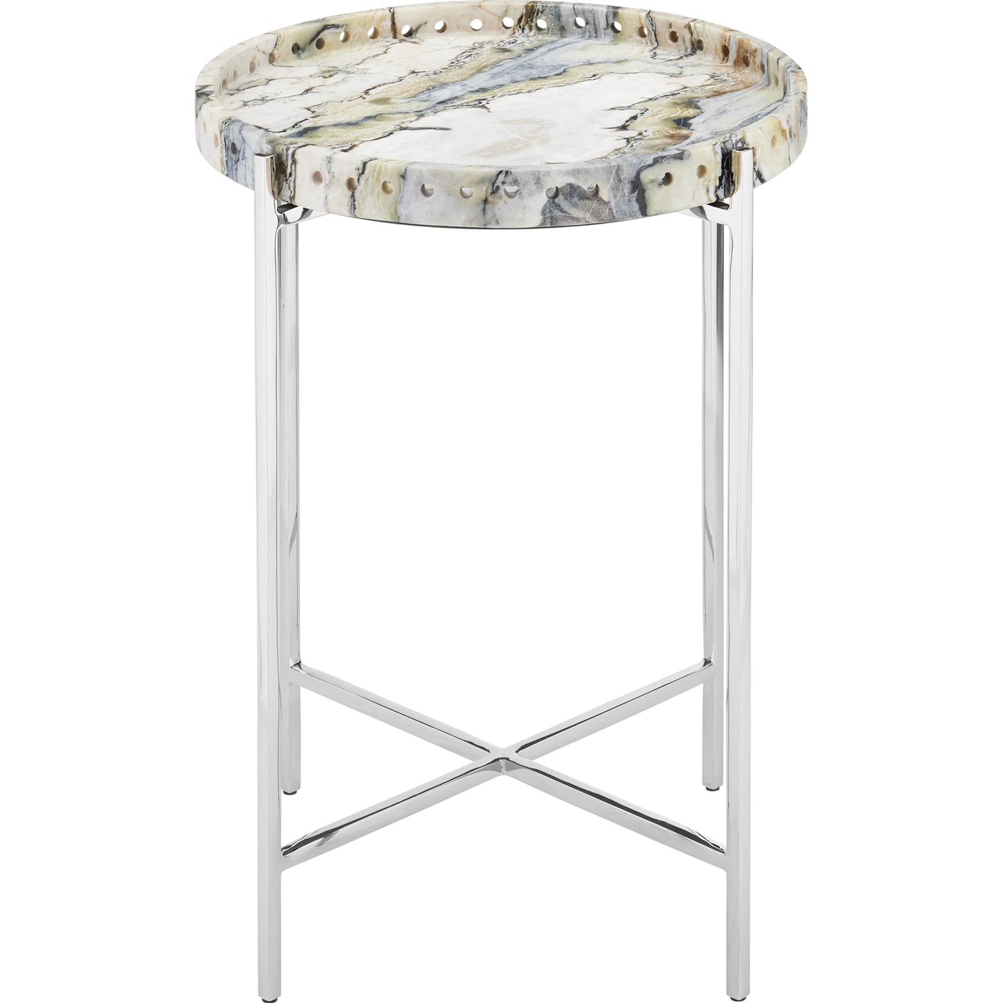 004 SI-2387036 | Additional Silo | Freya Floral Jade Marble Accent Table by Currey and Company in natural, nickel. Made from floral jade marble, iron in a modern style.