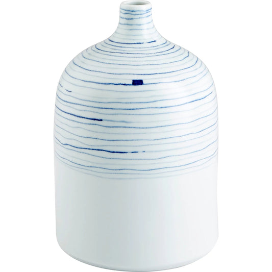 Whirlpool Vase by Cyan Design in blue, white. Made from ceramic in a modern style.
