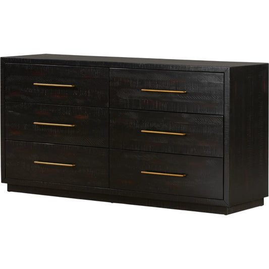 Suki 6 Drawer Dresser by Four Hands in burnished black. Made from resawn mixed wood, mixed wood solid in a modern style.