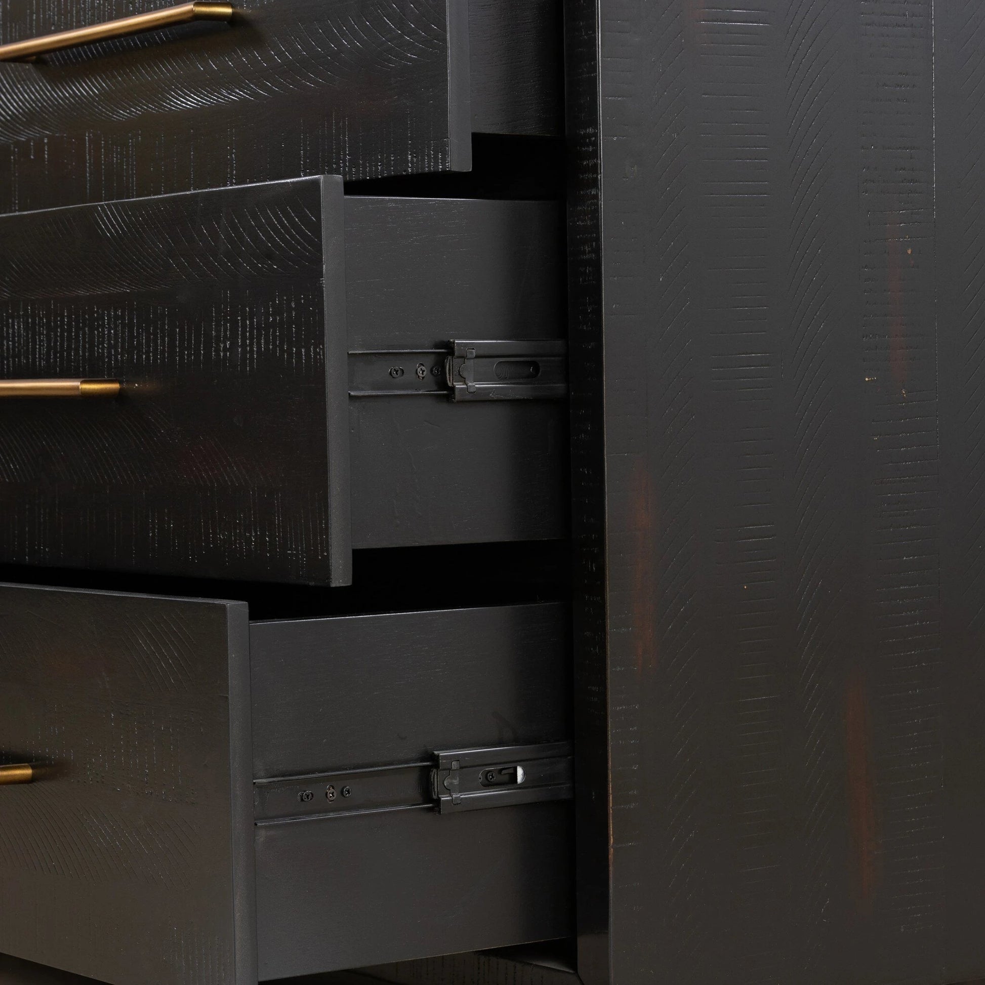 Suki 6 Drawer Dresser by Four Hands in burnished black. Made from resawn mixed wood, mixed wood solid in a modern style.
