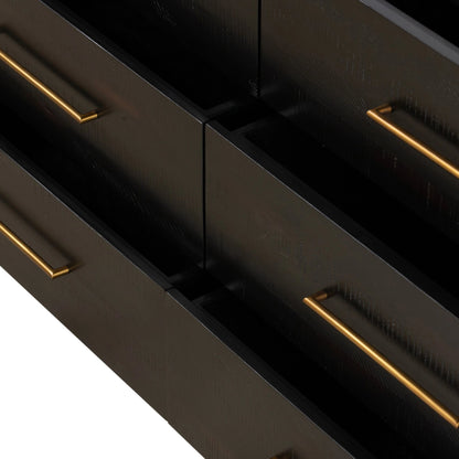 Suki 6 Drawer Dresser by Four Hands in burnished black. Made from resawn mixed wood, mixed wood solid in a modern style.