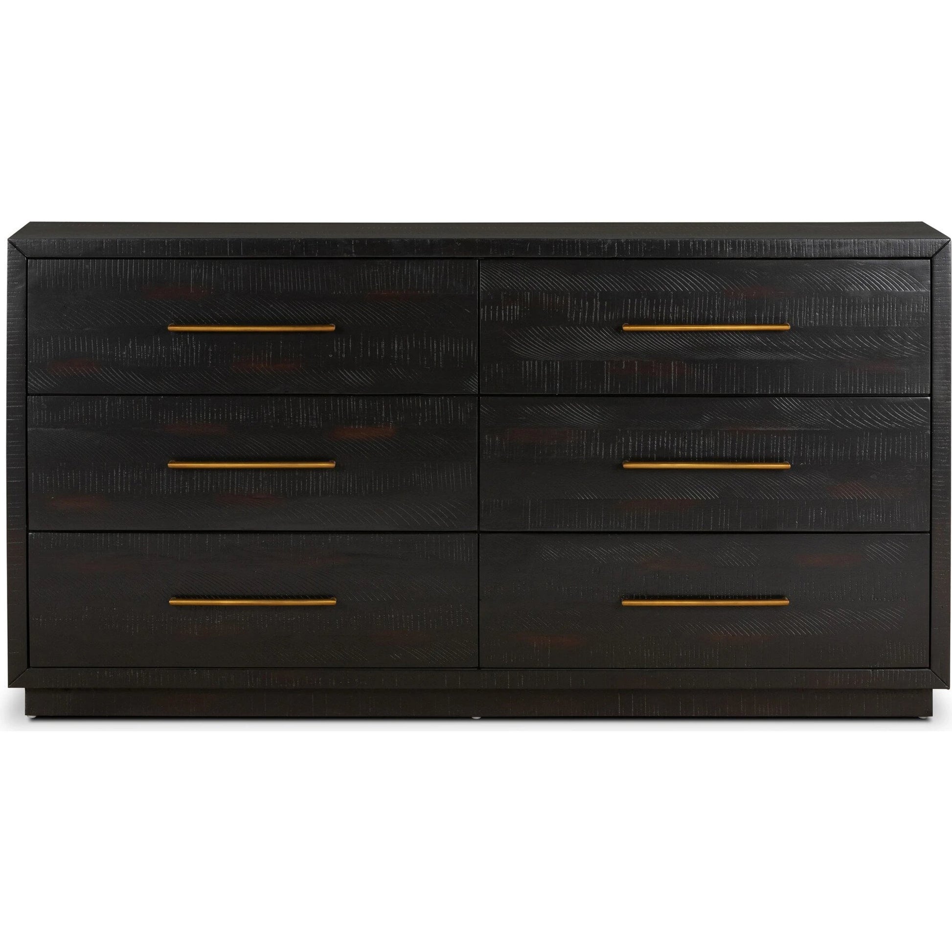 Suki 6 Drawer Dresser by Four Hands in burnished black. Made from resawn mixed wood, mixed wood solid in a modern style.
